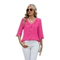 thumbnail image 1 of Womens Dressy Casual Blouses 3/4 Sleeve V Neck Ruffle Tops Business Ladies Summer 2025 Work Shirt Rose red XL, 1 of 5