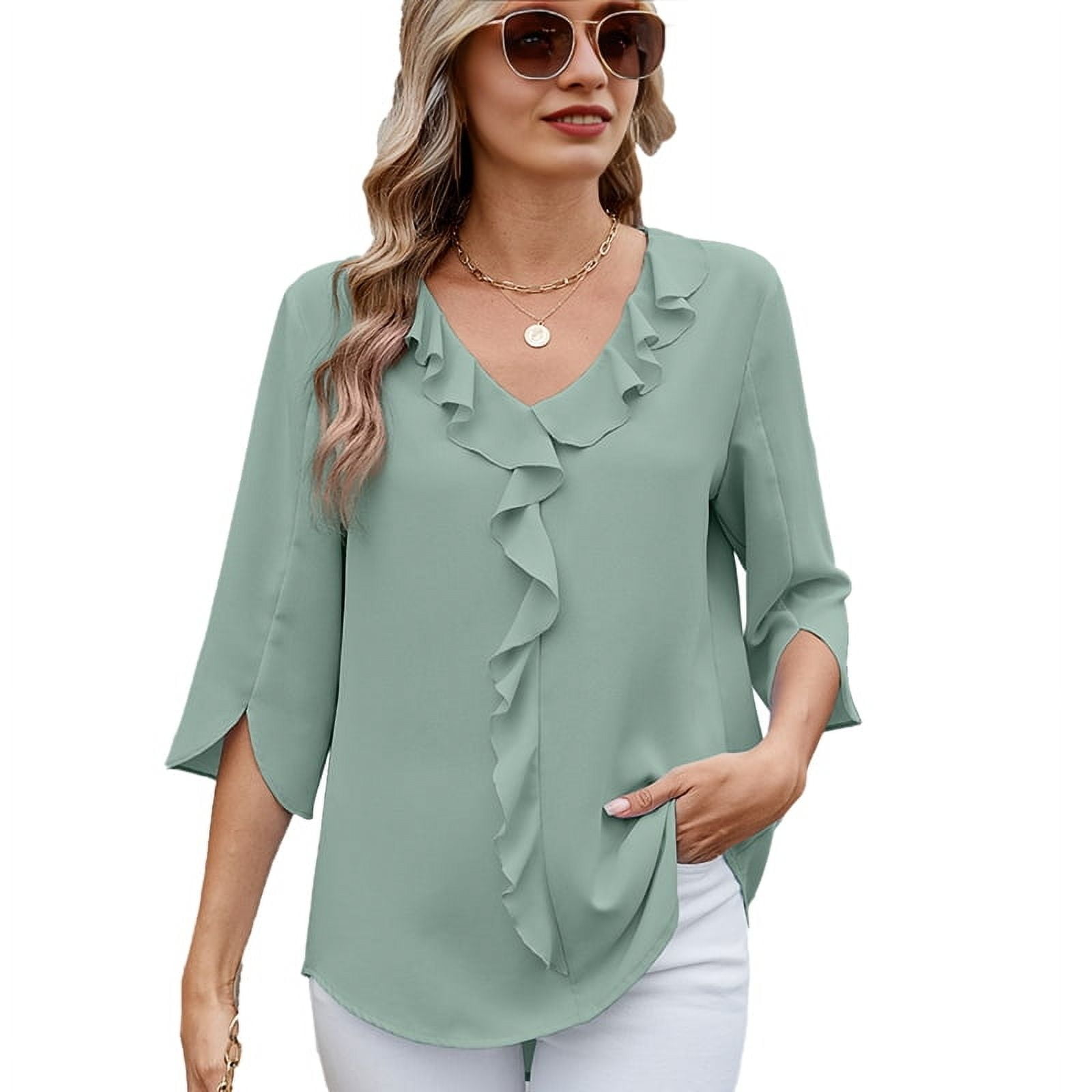 BMJL Womens Dressy Casual Blouse Business Work Tops Summer Cap Sleeve V...