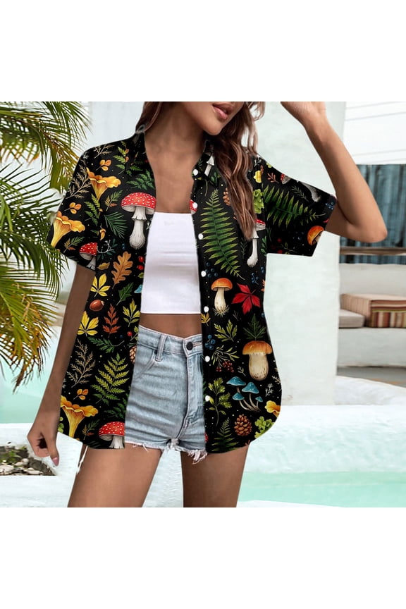 Womens Dressy Casual Blouses Summer Shirts Loose Fit Button Down Short Sleeve Shirt Fashion Print For Top For Weekend Flowy Basic Shirts S-6XL