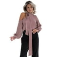 thumbnail image 1 of Womens Dressy Casual Off-Shoulder Top, Fashionable Satin Pullover Long-Sleeved Shirt Deep Pink M, 1 of 9