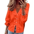 thumbnail image 1 of Womens Dressy Casual Shirts Button Up Long Sleeve V Neck Ruffled Tops with Elastic Cuffs Plus Size Spring Clothes (5XL, Orange), 1 of 8