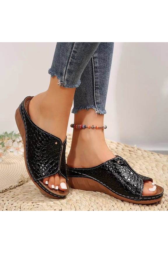 Womens Dressy Casual Shoes Croc Embossed Metallic Leather Dressy Casual Shoes Wedge Slides Office Work Party Wedding Evening formal Vacation Outfits