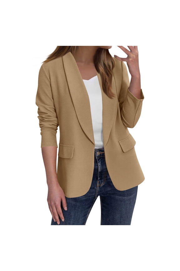 Womens Dressy Casual Suit Blazer Jacket Shawl Collar Long Sleeve Cardigan Open Front Work Office Blouse Outwear (XL, Brown 01)