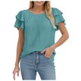thumbnail image 1 of Womens Dressy Casual Tops 2025 Business Work Blouses Summer Shirts Short Sleeve Crew Neck Outfits, 1 of 5