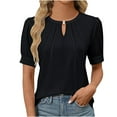 thumbnail image 1 of Womens Dressy Casual Tops Keyhole Business Work Blouses Pleated Puff Sleeve Summer Shirts, 1 of 5