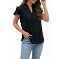 thumbnail image 1 of Womens Dressy Casual Tops Ruffle Short Sleeve V Neck Shirts Elegant Business Work Blouse Black L, 1 of 6