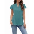 thumbnail image 1 of Womens Dressy Casual Tops Ruffle Short Sleeve V Neck Shirts Elegant Business Work Blouse Blue & Green M, 1 of 6
