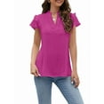 thumbnail image 1 of Womens Dressy Casual Tops Ruffle Short Sleeve V Neck Shirts Elegant Business Work Blouse Rose Red XL, 1 of 6