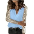 thumbnail image 1 of Womens Dressy Casual Tops Sequin Long Sleeve V Neck Shirts Sparkly Elegant Party Blouses, Light Blue L, 1 of 7