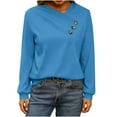 thumbnail image 1 of Womens Dressy Casual Tops with Buttons Solid Color V Neck Long Sleeve Lightweight Sweatshirt Pullover Tshirts (3XL, Blue), 1 of 6