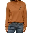 thumbnail image 1 of Womens Dressy Casual Tops with Buttons Solid Color V Neck Long Sleeve Lightweight Sweatshirt Pullover Tshirts (M, Brown), 1 of 6