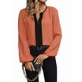 thumbnail image 1 of Womens Dressy Casual V Neck Color Block Business Blouses Long Sleeve Work Shirts Fall Trendy Clothes Coral XL, 1 of 9