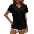 thumbnail image 1 of Womens Dressy Chiffon Blouses Summer Puff Petal Short Sleeve Shirts V Neck Casual Work Tops Black XXL, 1 of 6