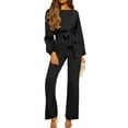 thumbnail image 1 of Womens Dressy Jumpsuits Long Sleeve Belted Wide Leg Pants Romper Jumpsuit Wedding Guest Outfits Black L, 1 of 9