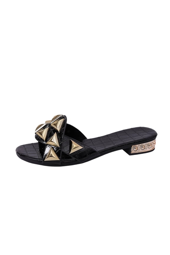 Womens Dressy Low Heel Flip Flops Summer Metallic PU Leather Step-In Sandals Casual Open Toe Beach Shoes