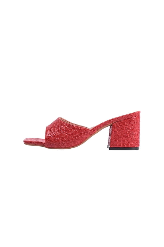 Womens Dressy Red Block Heel Mules - Crocodile Print Chunky Heel Sandals Slip On, Square Toe Comfort Wedding Guest Shoes,Size 7.5