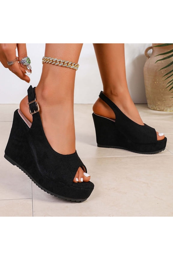 Womens Dressy Sandals Oofos Sandals for Men Women's Fashionable And Casual Versatile Fabric Buckle Spring And Summer Thick-Soled Wedge Heel Sandals Black