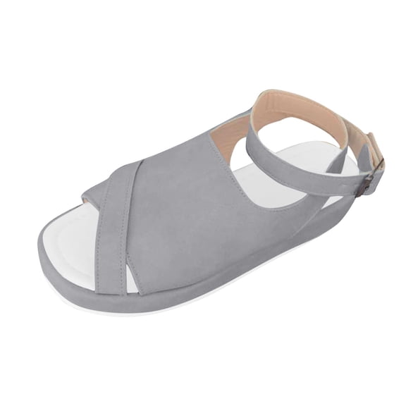 Womens Dressy Sandals Oofos Sandals for Men Women's Fashionable And Casual Solid Color Wrap-Around Strap Buckle Roman Sandals Gray
