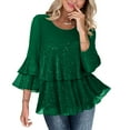 thumbnail image 1 of Womens Dressy Sparkly Tops Ruffle 3/4 Sleeve Flowy Blouses Elegant Glitter Cocktail Party Evening Shirts, 1 of 9