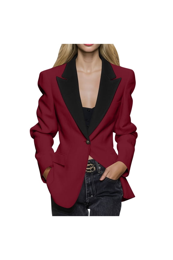 Womens Dressy Suit Tops Long Sleeve Casual Blazer Lapel Button Tops Slim Work Office Blazer Jacket Business Office Work Blouses Jacket