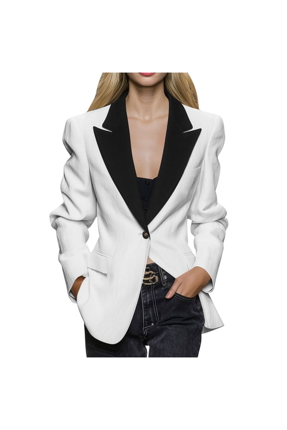Womens Dressy Suit Tops Long Sleeve Casual Blazer Lapel Button Tops Slim Work Office Blazer Jacket Business Office Work Blouses Jacket
