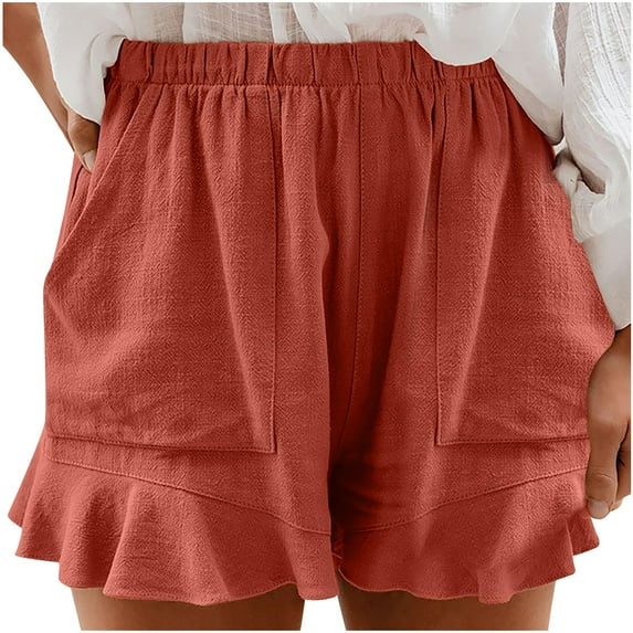 Womens Dressy Summer Shorts Elastic Waist Ruffle Trendy Shorts Casual Baggy Vacation Loungewear Shorts with Pockets Ladies Clothes