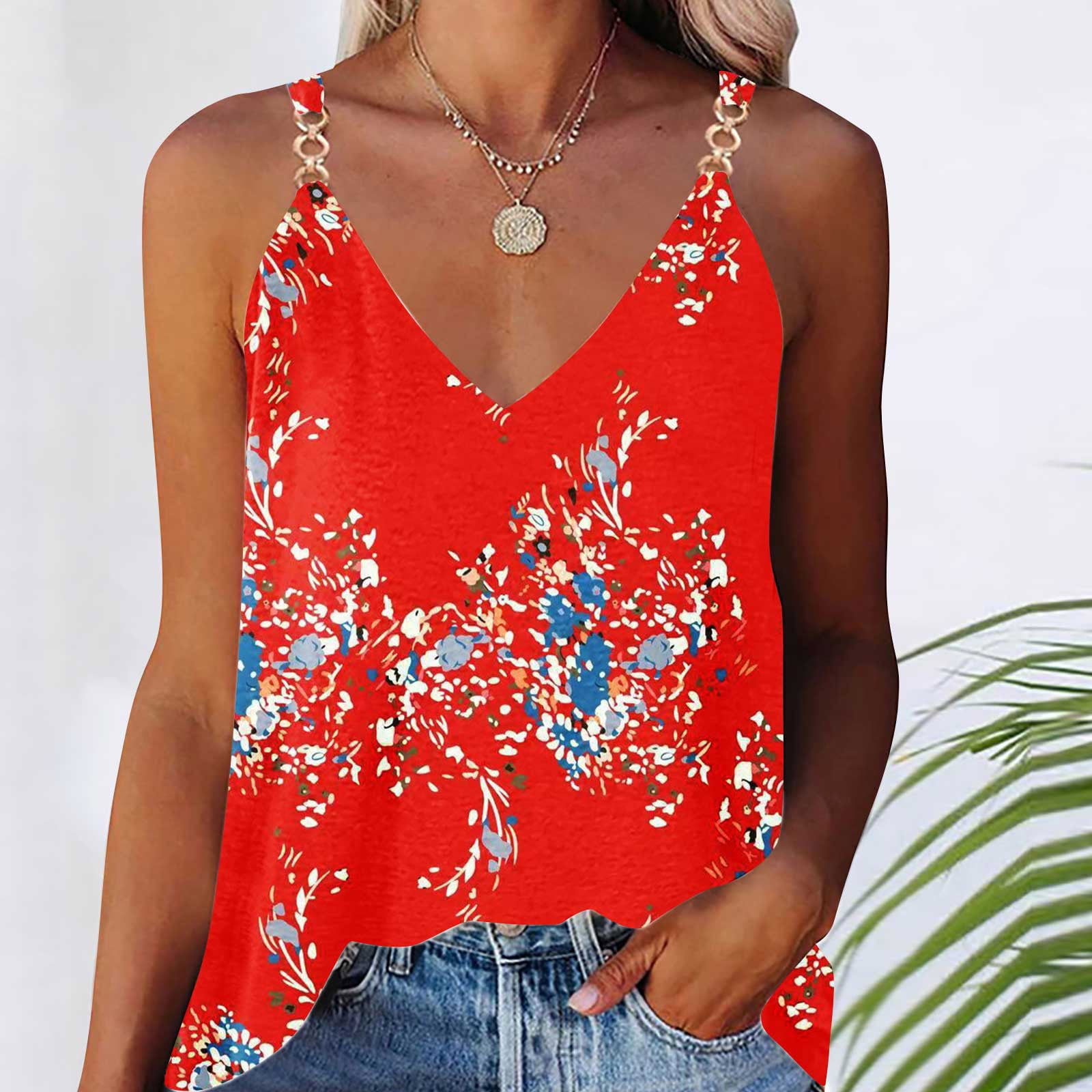 Womens Dressy Tank Tops Women's Summer Casual Sleeveless Blouse V Neck Tops Floral Shirts