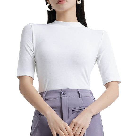Womens Dressy Tops Half Sleeve Solid Color Crew Neck Casual T-Shirts Slim Fit Basic Work Business 2025 Fall Summer Tees