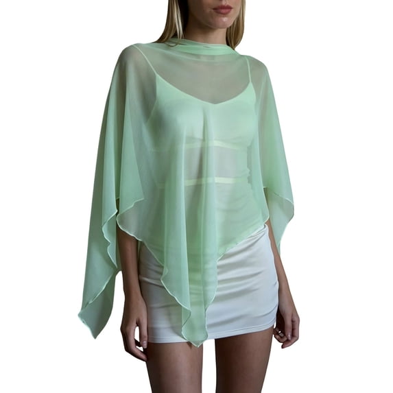 Womens Dressy Tops Poncho Chiffon Blouses, Asymmetrical Lightweight Flowy Shirt, Chiffon Cape Shawl and Wraps for Women, Soft Capelet for Evening Dress, Wedding Capes Cover-Up