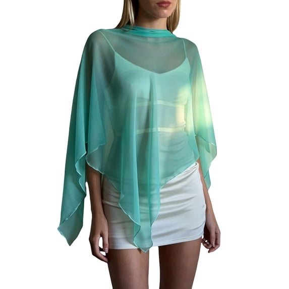 Womens Dressy Tops Poncho Chiffon Blouses, Asymmetrical Lightweight Flowy Shirt, Chiffon Cape Shawl and Wraps for Women, Soft Capelet for Evening Dress, Wedding Capes Cover-Up