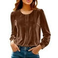 thumbnail image 1 of Womens Dressy Tops Soft Velvet Crew Neck Long Sleeve Elegant Shirts with Pleats Solid Color Casual Party Blouses (2XL, Coffee), 1 of 7