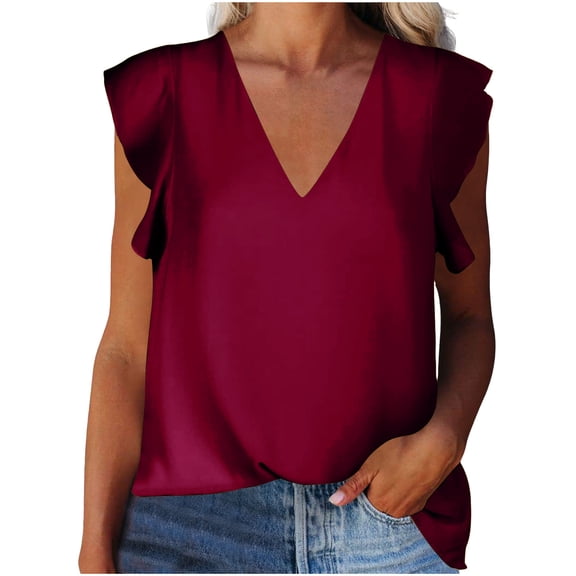 Womens Dressy Tops V Neck Flowy Ruffle Short Sleeve Shirts Elegant Business Outfits 2025 Fashion Summer Clothes