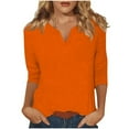 thumbnail image 1 of Womens Dressy Trendy Notch V Neck T Shirts Basic Solid Color Blouse Summer Tunic Tshirt 3/4 Sleeve Solid Color Casual Basic Tops Loose Fit Pullover, 1 of 6