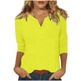 thumbnail image 1 of Womens Dressy Trendy Notch V Neck T Shirts Basic Solid Color Blouse Summer Tunic Tshirt 3/4 Sleeve Solid Color Casual Basic Tops Loose Fit Pullover, 1 of 6