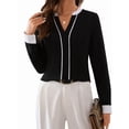 thumbnail image 1 of Womens Dressy V Neck Color Block Business Casual Blouses Long Sleeve Work Shirts Fall Trendy Clothes Black XL, 1 of 7