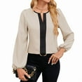 thumbnail image 1 of Womens Dressy V Neck Color Block Business Casual Blouses Long Sleeve Work Shirts Fall Trendy Clothes  S, 1 of 8