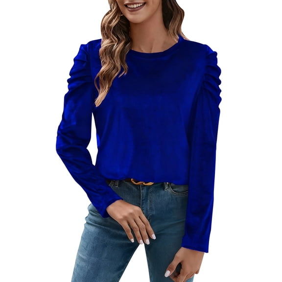 HAiming Womens Dressy Velvet Blouses Puff Long Sleeve Cocktail Party Shirts Fall Winter Going out Tops