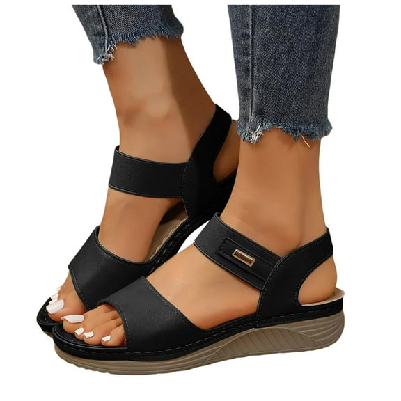 Womens Dressy Walking Sandals 2025 Summer Comfortable Leather Platform Wedge Low Heel Orthotic Sandals