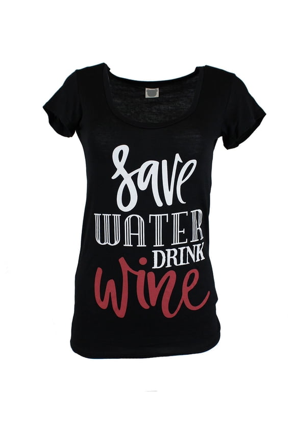 Womens Drink Wine Scoop Neck Short Sleeve T-Shirt