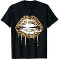 thumbnail image 1 of Womens Dripping Lips Leopard Cheetah Animal Print On Lip T-Shirt, 1 of 5