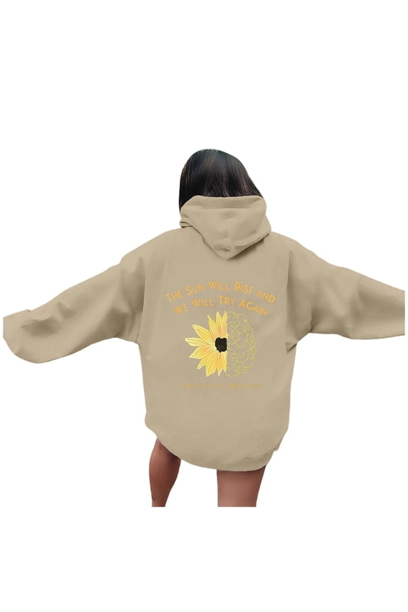 Womens Drop Shoulder Sunflower Print Hoodie Oversized Pullover Casual Loose Fit Soft Warm Fabric Streetwear Top