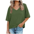 thumbnail image 1 of Womens Drop Shoulder T-Shirts, Short Sleeve Shirts for Women Summer Casual Vintage Solid Color V Neck Cropped Tees Tops, 1 of 5