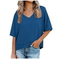 thumbnail image 1 of Womens Drop Shoulder T-Shirts, Short Sleeve Shirts for Women Summer Casual Vintage Solid Color V Neck Cropped Tees Tops, 1 of 5