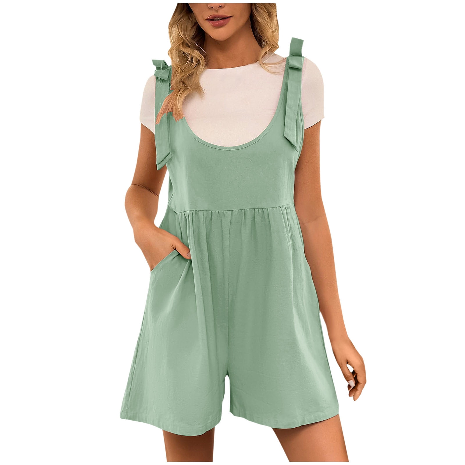 Womens Dungarees Strap Short Jumpsuit One Piece Suspender Overalls