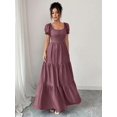 thumbnail image 1 of Womens Dusty Pink Square Neckline Tiered Maxi Dress Puff Sleeve Boho Style, 1 of 7