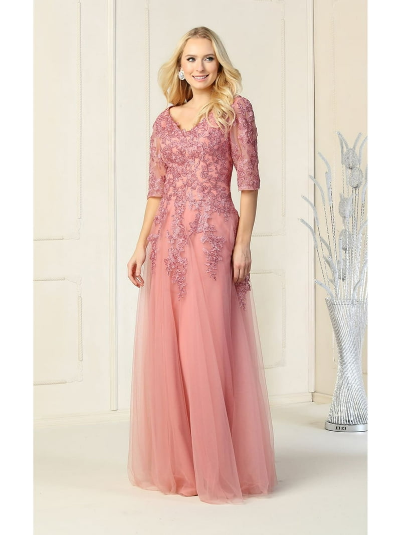 Womens Dusty Rose Mother Of The Bride Formal Evening Long V Neck