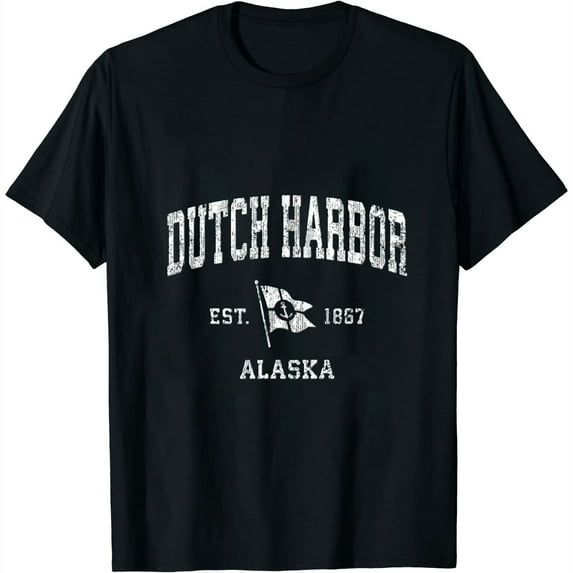 Womens Dutch Harbor AK Vintage Nautical Boat Anchor Flag Sports T-Shirt Black Large