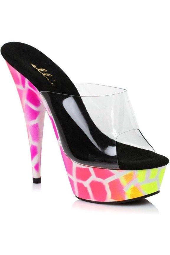 Womens E-609-Giraffe, 6 Inch Giraffe Design Neon Mule. Blacklight sensitive Fuchsia / 6