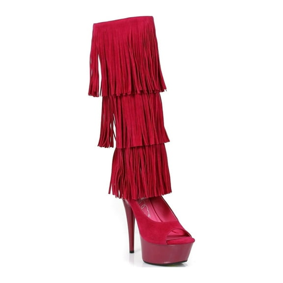 Womens E-609-Hopi, 6" 6" Platform knee boot w/ Fringe. Fuchsia Velvet / 7