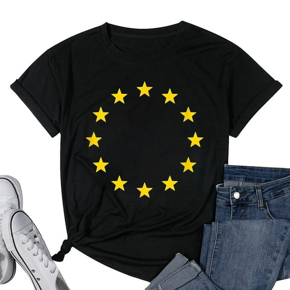 Womens EU Stars European Union Flag Symbol Europe Sign Logo T-Shirt Black Small